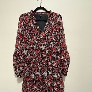 Express Black and Red Floral Long Sleeve Dress